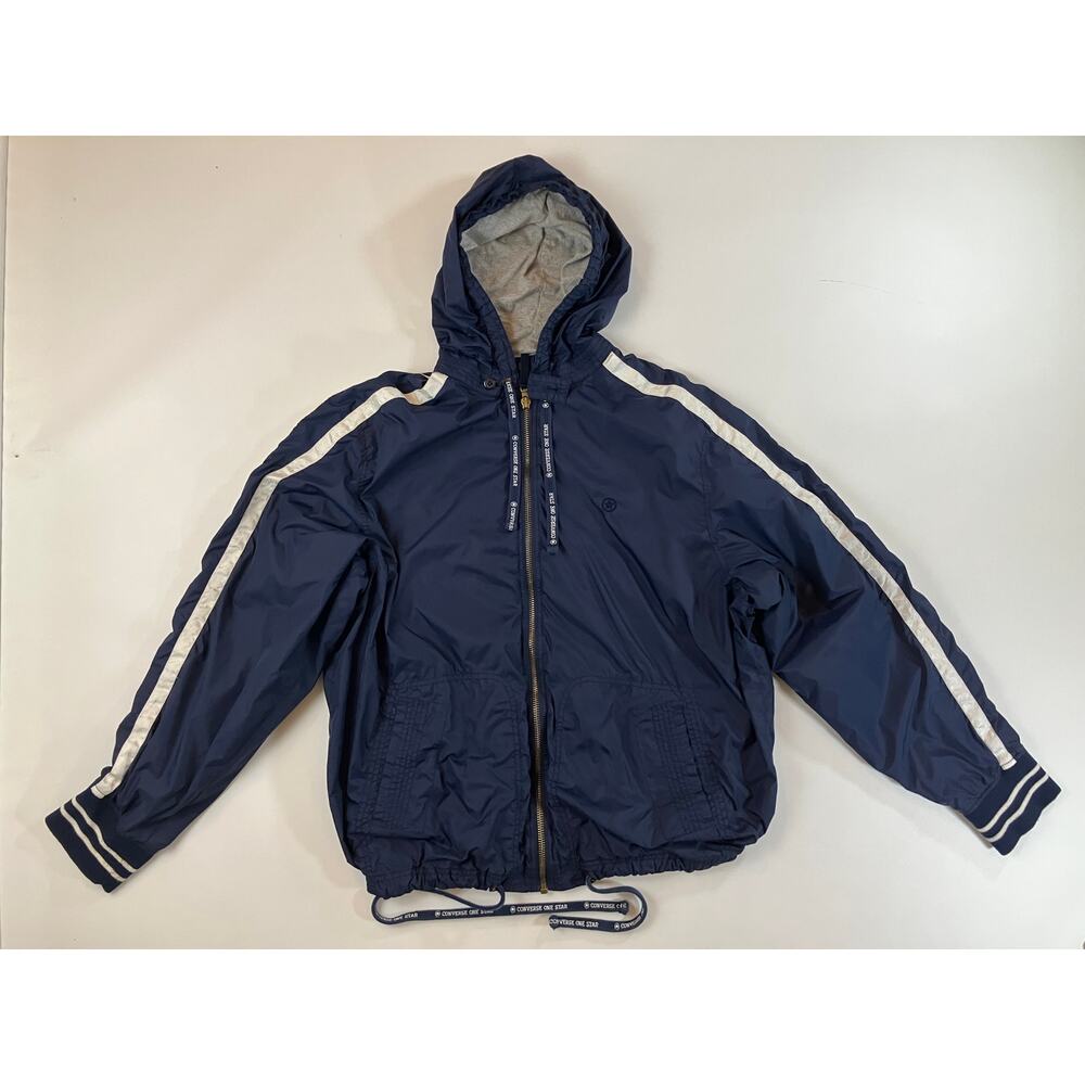 Vintage Converse One Star XL Navy Hooded Windbreaker Jacket White Stripe Y2K